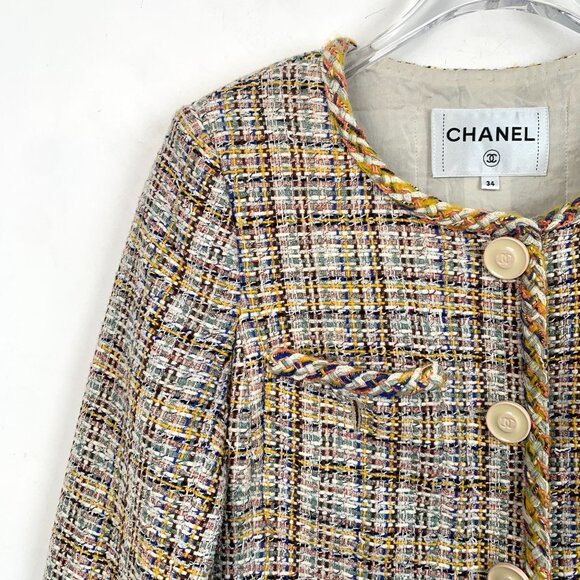 Chanel Multicolor Tweed Jacket With Fringe Hem & Button Details - Picture 4 of 8